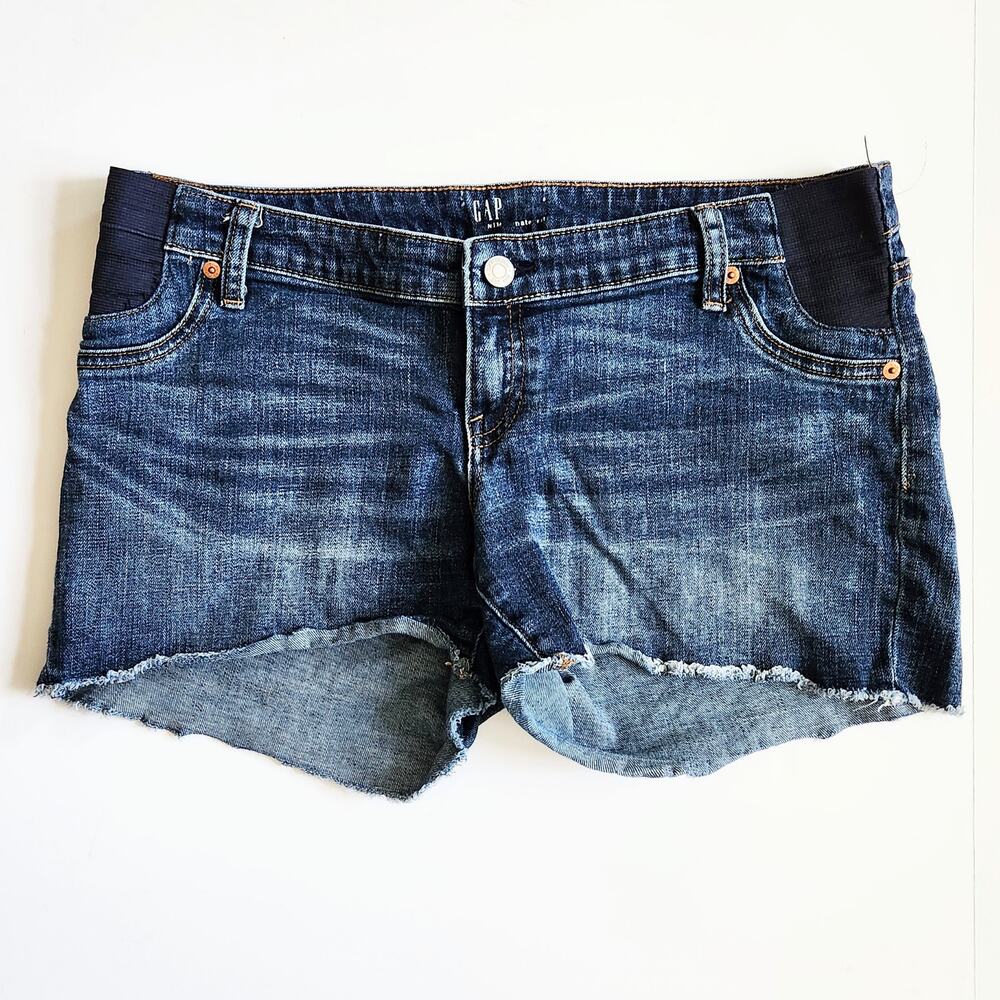 Gap Maternity Dark Wash Indigo Frayed Denim Jean Cutoff Shorts Sizes 10 to 14